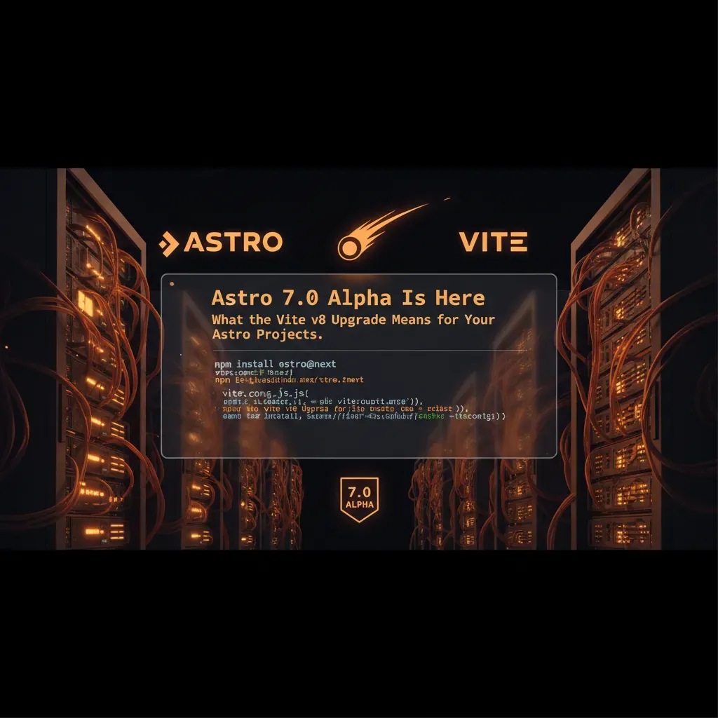 Terminal window showing Astro 7.0 alpha build output with Vite v8 speed metrics