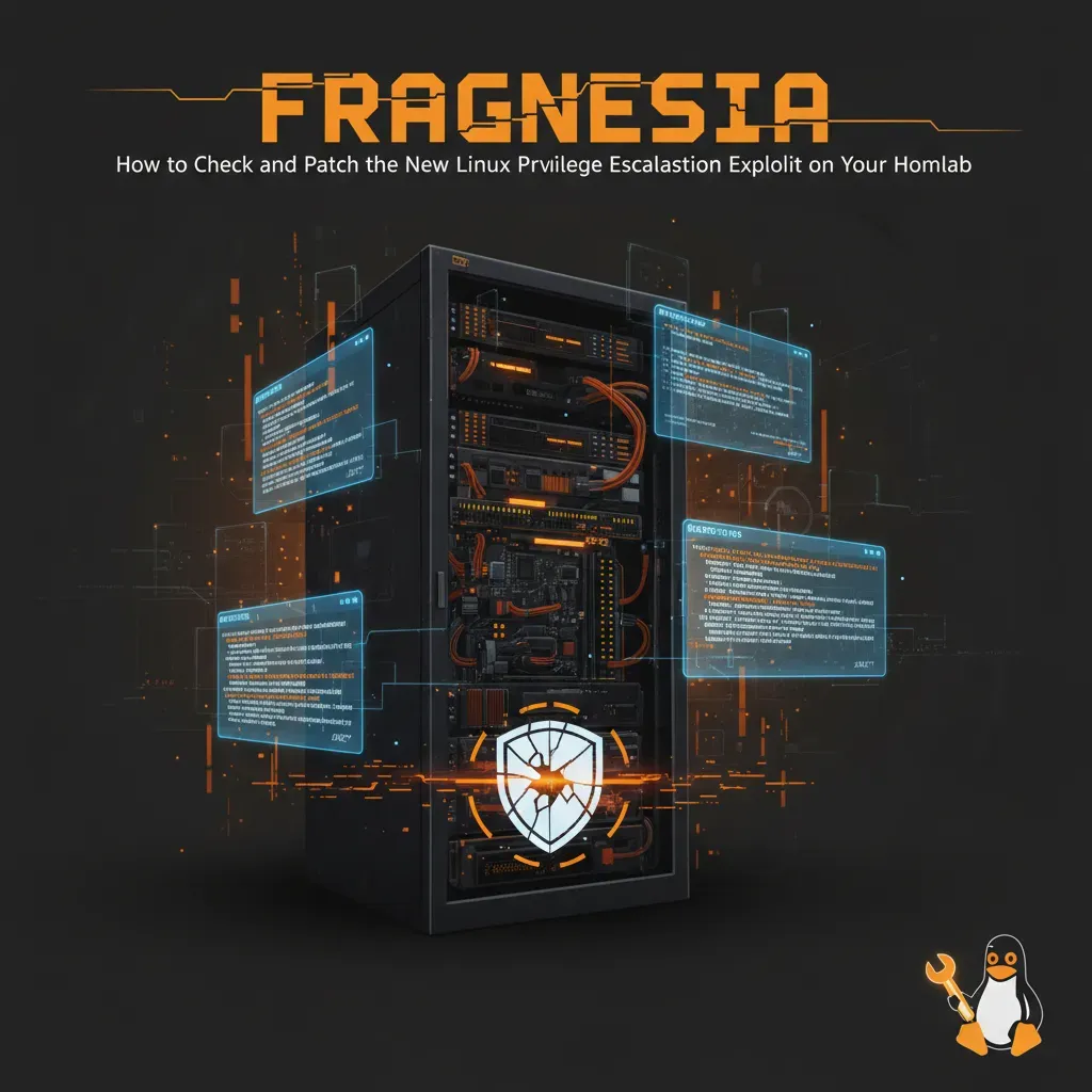 Terminal output showing kernel version check and patch commands for the Fragnesia Linux privilege escalation vulnerability