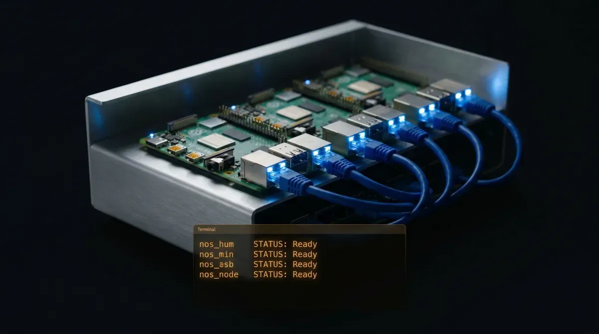 Terminal showing kubectl get nodes output with a 3-node K3s cluster running on homelab hardware