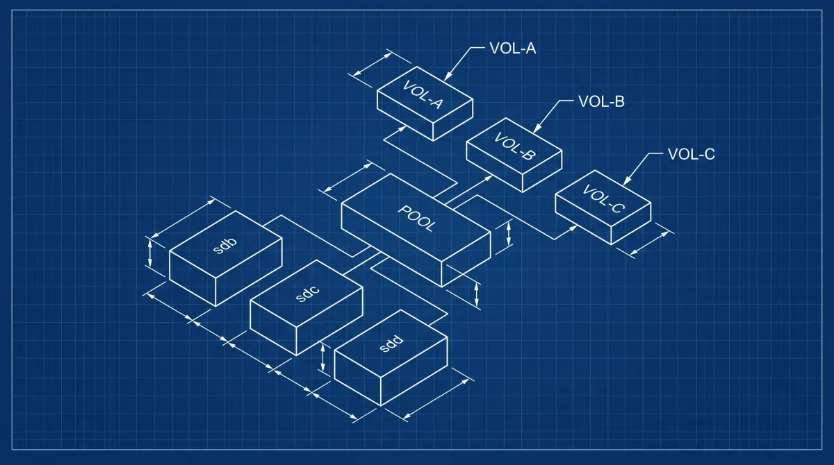 Terminal showing Stratis storage pool creation on a Linux server with multiple drives