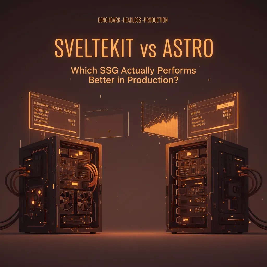 Terminal output comparing Astro and SvelteKit build times and Lighthouse scores side by side